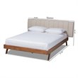 Baxton Studio Brita Upholstered Platform Queen Bed in Light Beige and Walnut