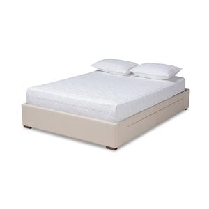 Baxton Studio Leni 4-Drawer Storage King Bed in Beige