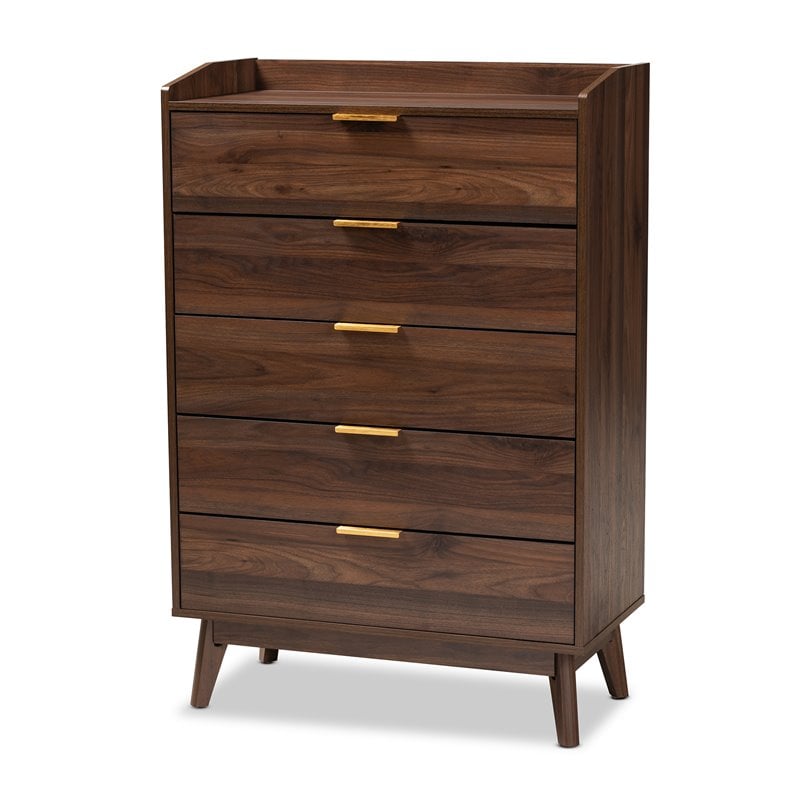 Baxton Studio Lena Walnut Brown Finished 5-Drawer Wood Chest
