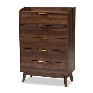 Baxton Studio Lena Walnut Brown Finished 5-Drawer Wood Chest