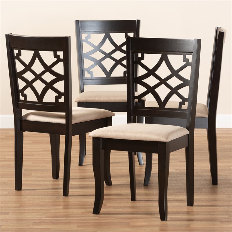 Baxton Studio Mael Wood Dining Chair in Sand and Espresso (Set of 4)
