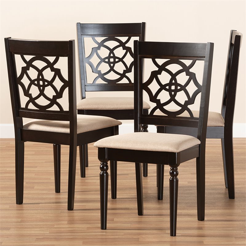 Baxton Studio Renaud Wood Dining Chair in Sand and Espresso - Set of 4