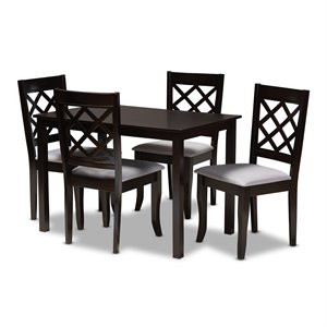 Baxton Studio Verner 5-Piece Wood Upholstered Dining Set in Gray and Espresso