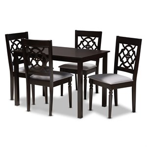 Baxton Studio Renaud 5-Piece Wood Upholstered Dining Set in Gray and Espresso