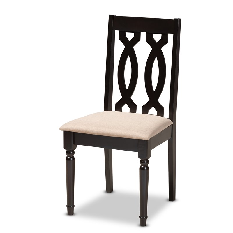 Baxton Studio Cherese 5-Piece Wood Upholstered Dining Set in Sand and Espresso