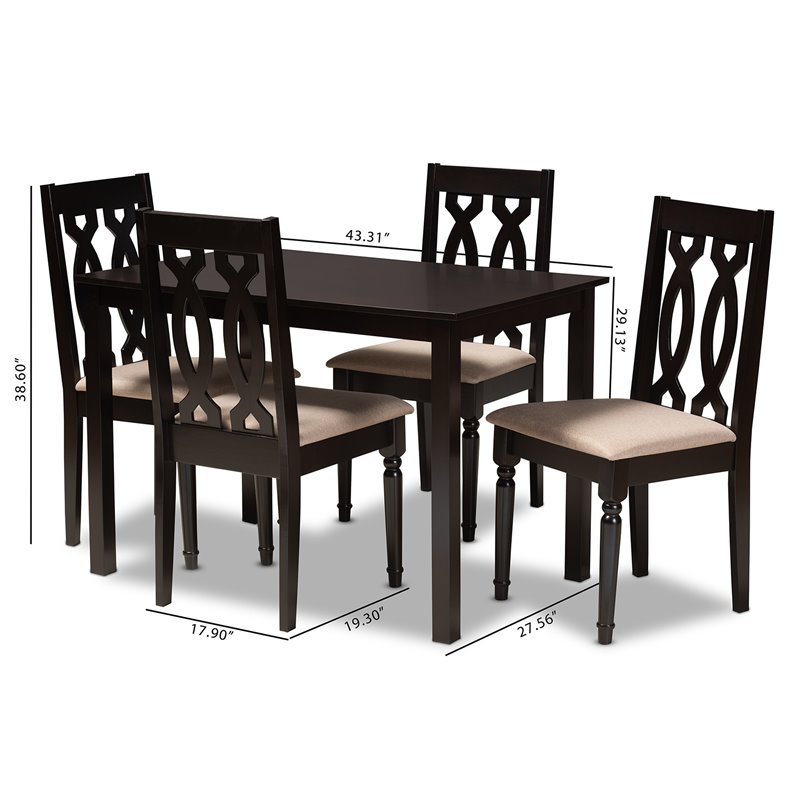 Baxton Studio Cherese 5-Piece Wood Upholstered Dining Set in Sand and Espresso