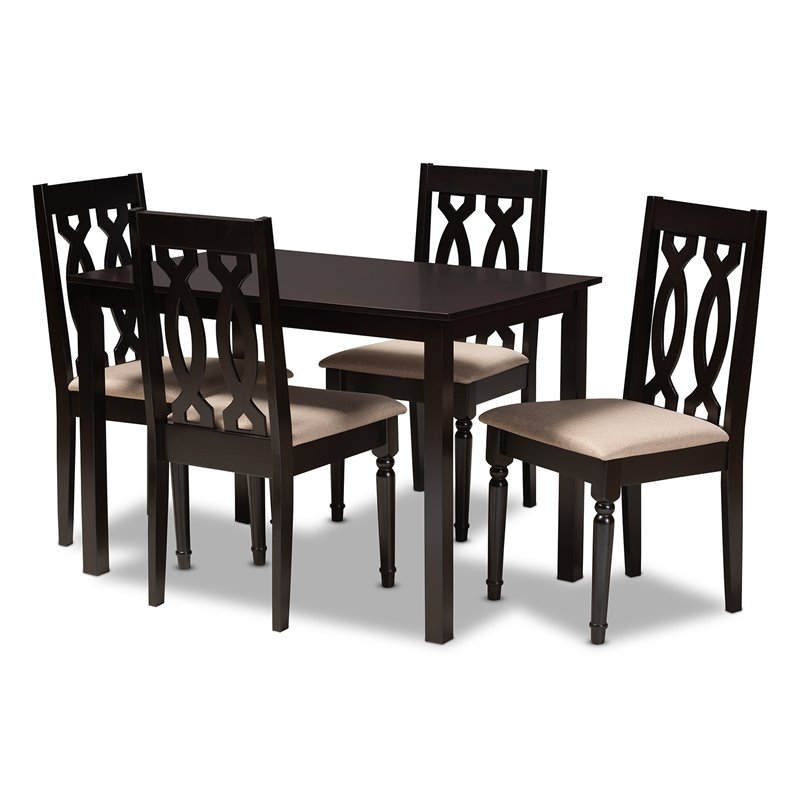 Baxton Studio Cherese 5-Piece Wood Upholstered Dining Set in Sand and Espresso