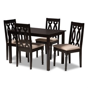 Baxton Studio Cherese 5-Piece Wood Upholstered Dining Set in Sand and Espresso