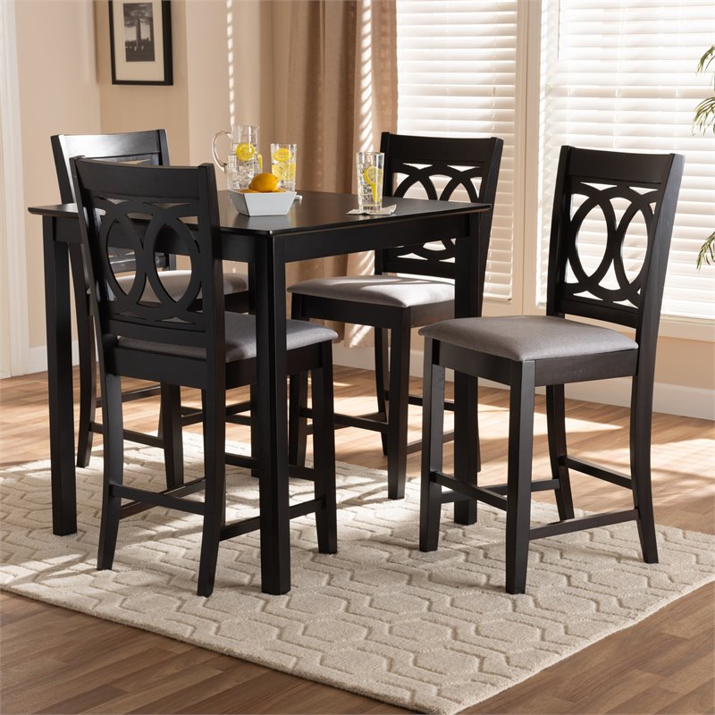 Baxton Studio Contemporary Lenoir 5-Piece Wood Pub Set in Gray and Espresso