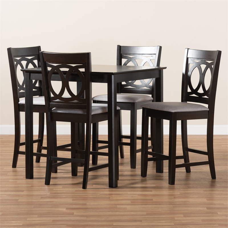 Baxton Studio Contemporary Lenoir 5-Piece Wood Pub Set in Gray and Espresso