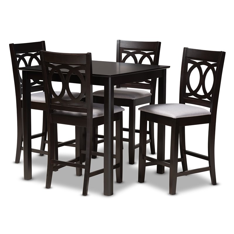 Baxton Studio Contemporary Lenoir 5-Piece Wood Pub Set in Gray and Espresso