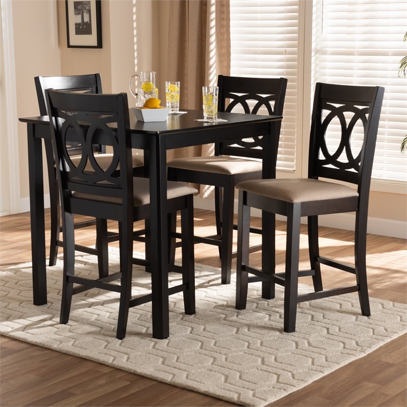 Baxton Studio Contemporary Lenoir 5-Piece Wood Pub Set in Sand and Espresso