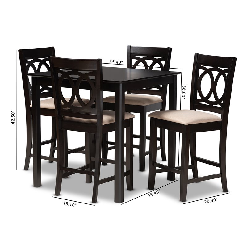 Baxton Studio Contemporary Lenoir 5-Piece Wood Pub Set in Sand and Espresso