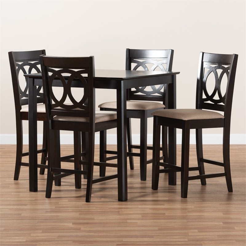Baxton Studio Contemporary Lenoir 5-Piece Wood Pub Set in Sand and Espresso