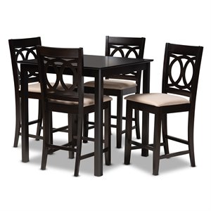 Baxton Studio Contemporary Lenoir 5-Piece Wood Pub Set in Sand and Espresso