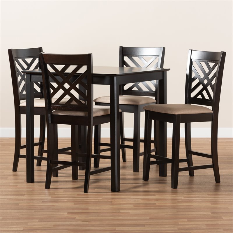 Baxton Studio Contemporary Caron 5-Piece Wood Pub Set in Sand and Espresso