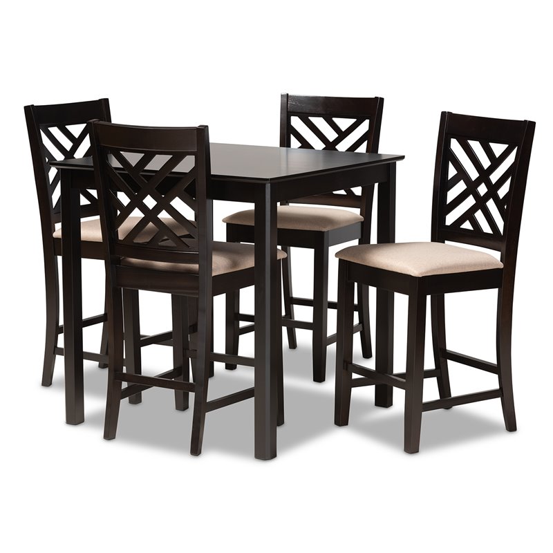 Baxton Studio Contemporary Caron 5-Piece Wood Pub Set in Sand and Espresso