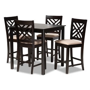 Baxton Studio Contemporary Caron 5-Piece Wood Pub Set in Sand and Espresso