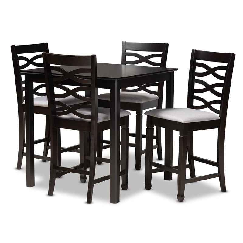 Baxton Studio Contemporary Lanier 5-Piece Wood Pub Set in Gray and Espresso