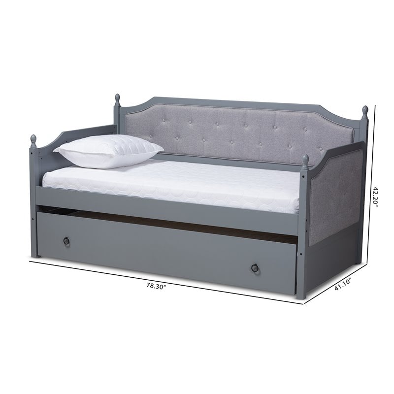 Baxton Studio Mara Wood Upholstered Twin Daybed with Trundle in Gray