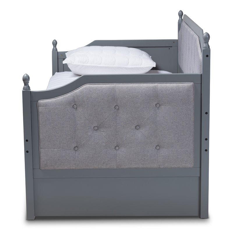 Baxton Studio Mara Wood Upholstered Twin Daybed with Trundle in Gray