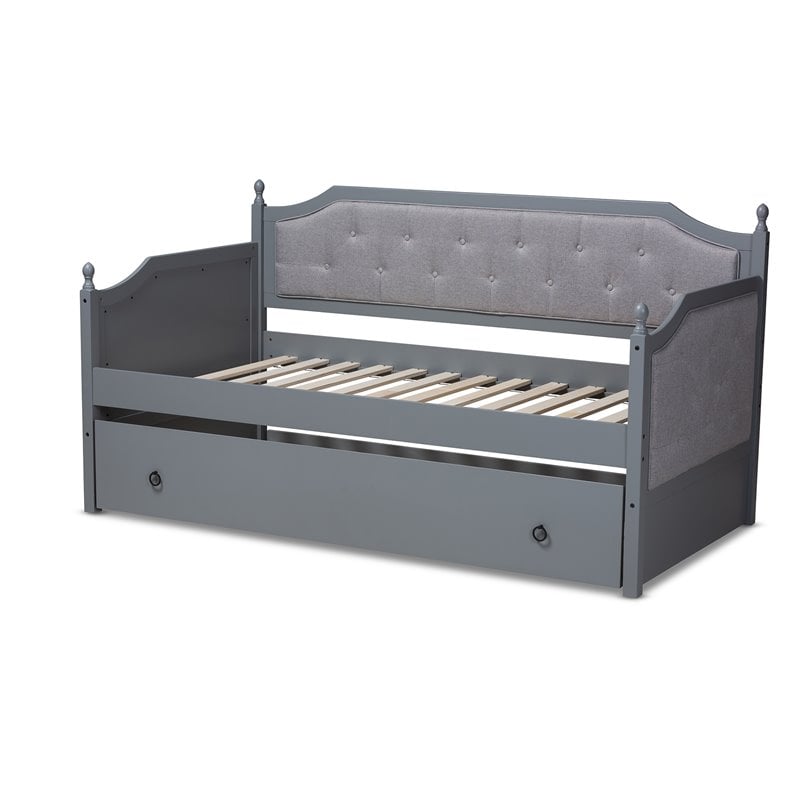 Baxton Studio Mara Wood Upholstered Twin Daybed with Trundle in Gray