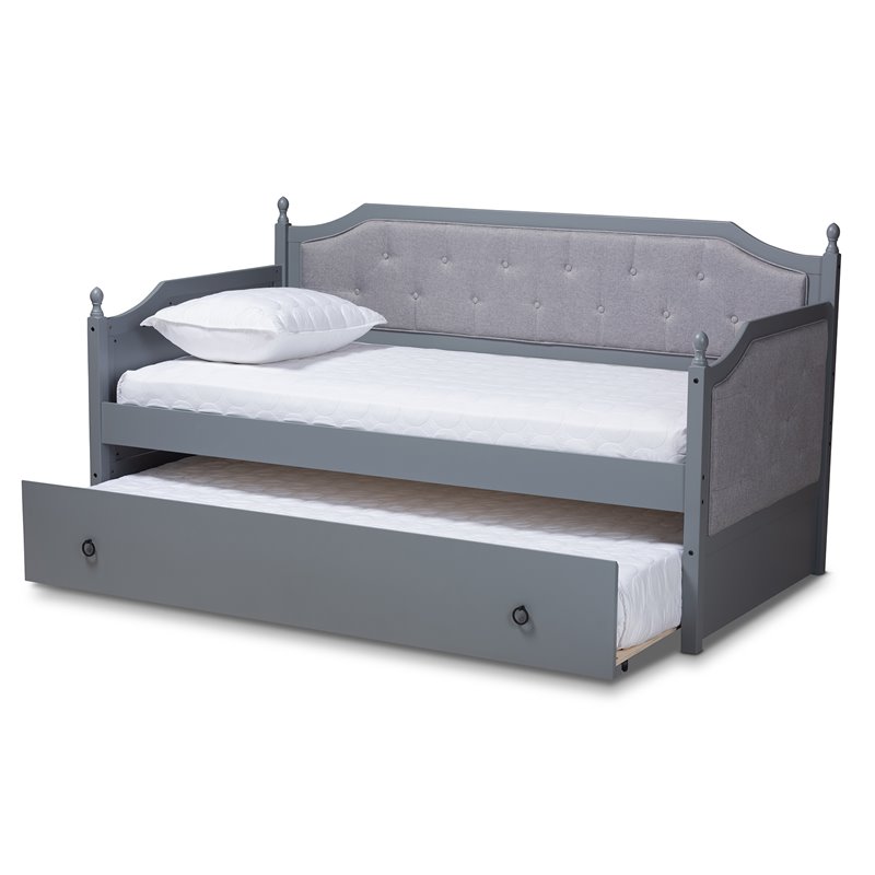 Baxton Studio Mara Wood Upholstered Twin Daybed with Trundle in Gray