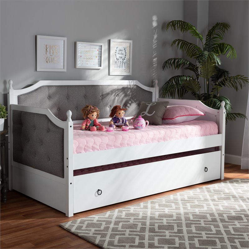 Baxton Studio Mara Wood Upholstered Twin Daybed with Trundle in White