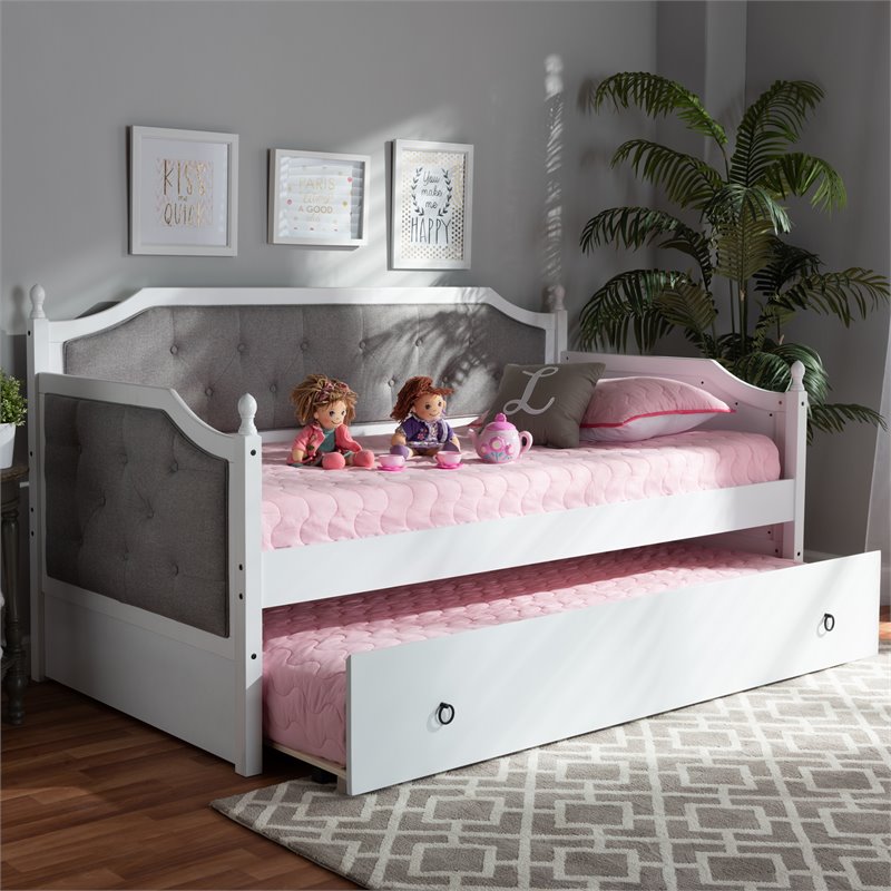 Baxton Studio Mara Wood Upholstered Twin Daybed with Trundle in White