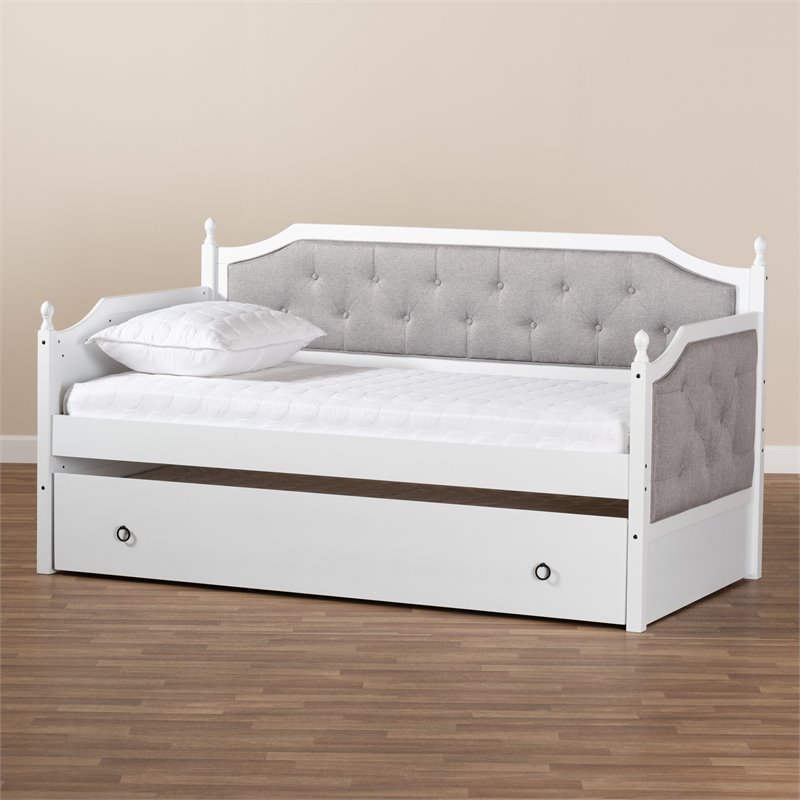 Baxton Studio Mara Wood Upholstered Twin Daybed with Trundle in White