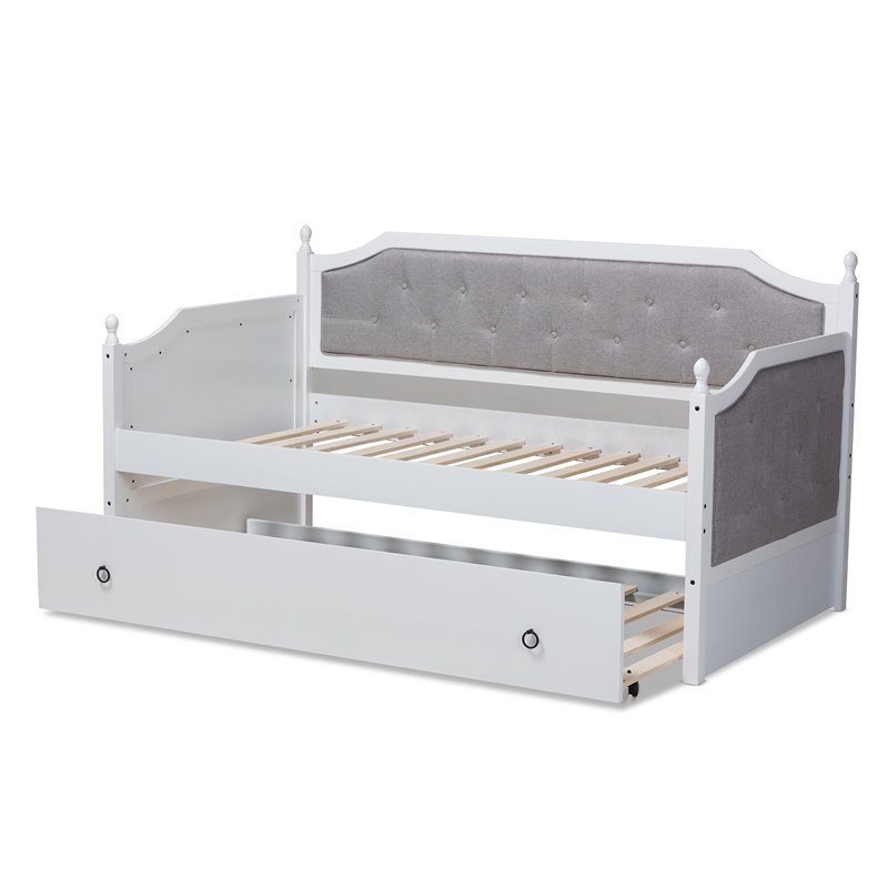 Baxton Studio Mara Wood Upholstered Twin Daybed with Trundle in White