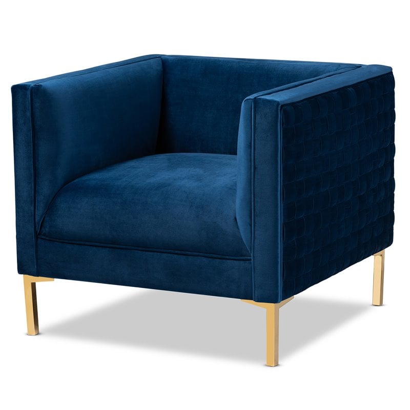 Baxton Studio Seraphin Navy Blue Velvet Gold Finished Armchair