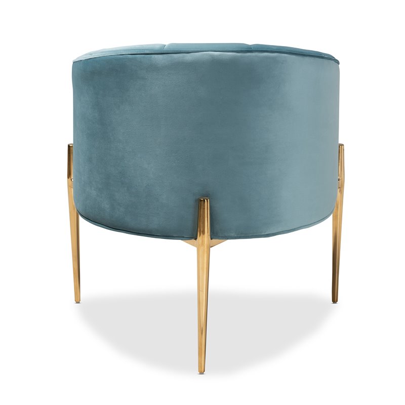 Baxton Studio Clarisse Light Blue Velvet Gold Finished Accent Chair