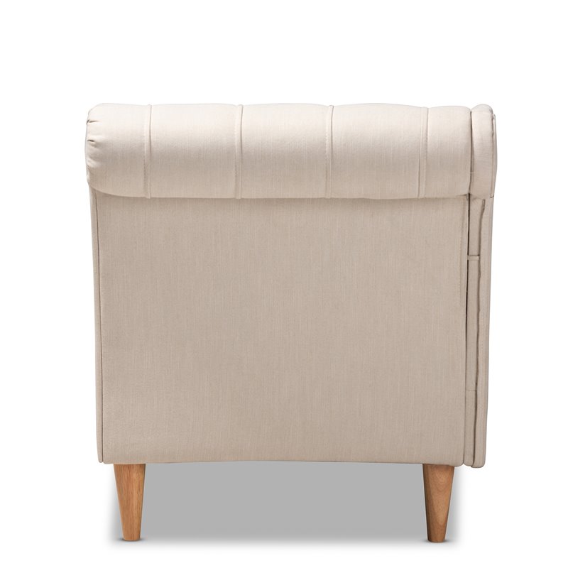 Baxton Studio Emeline Beige Upholstered Oak Finished Chaise Lounge