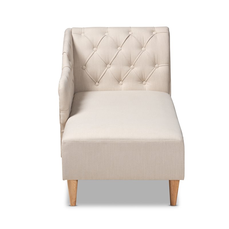 Baxton Studio Emeline Beige Upholstered Oak Finished Chaise Lounge