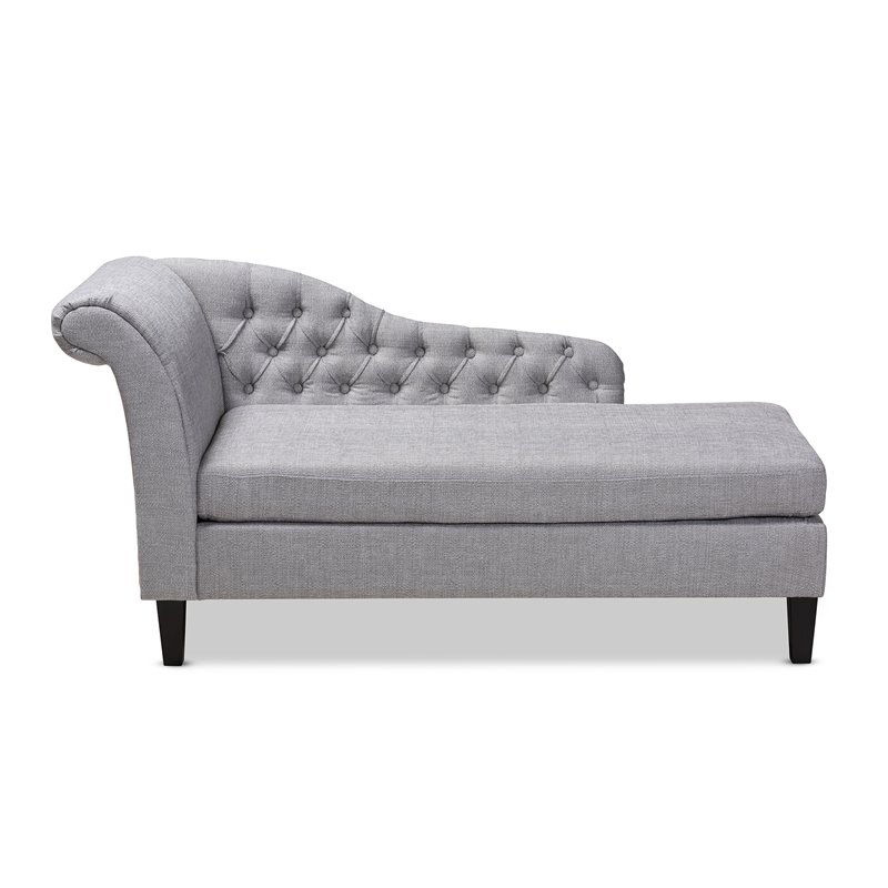 Baxton Studio Florent Grey Upholstered Black Finished Chaise Lounge