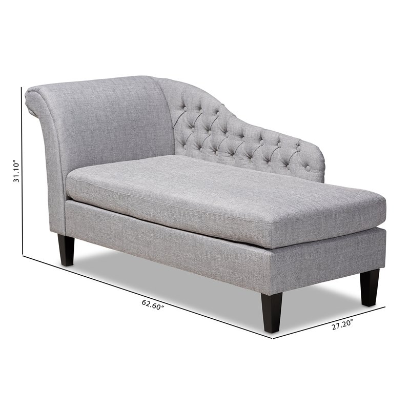 Baxton Studio Florent Grey Upholstered Black Finished Chaise Lounge