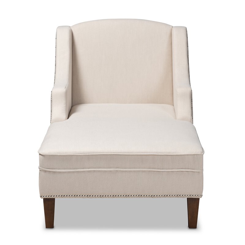 Baxton Studio Leonie Beige Upholstered Brown Finished Chaise Lounge