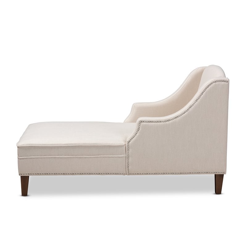 Baxton Studio Leonie Beige Upholstered Brown Finished Chaise Lounge