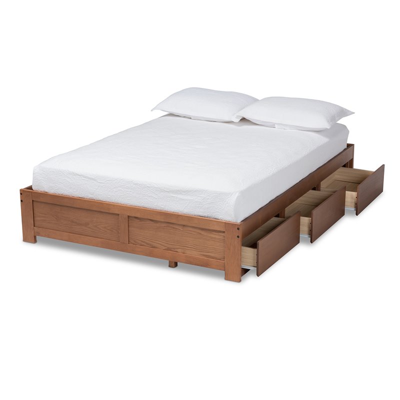 Baxton Studio Wren King Size Walnut 3-Drawer Storage Bed Frame