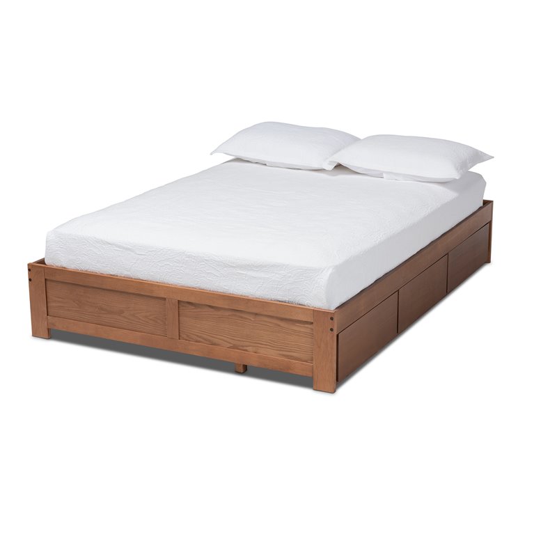 Baxton Studio Wren King Size Walnut 3-Drawer Storage Bed Frame