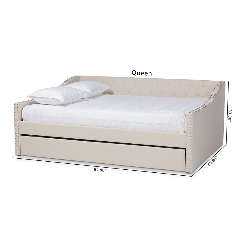 Baxton Studio Haylie Queen Size Beige Upholstered Daybed with Trundle