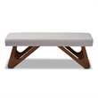 Baxton Studio Rika Greyish Beige Upholstered Walnut Brown Boomerang Bench