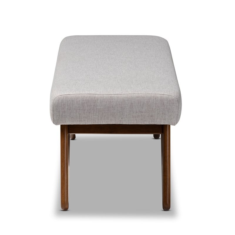 Baxton Studio Rika Greyish Beige Upholstered Walnut Brown Boomerang Bench