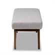 Baxton Studio Rika Greyish Beige Upholstered Walnut Brown Boomerang Bench