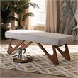 Baxton Studio Rika Greyish Beige Upholstered Walnut Brown Boomerang Bench