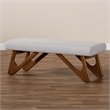 Baxton Studio Rika Greyish Beige Upholstered Walnut Brown Boomerang Bench