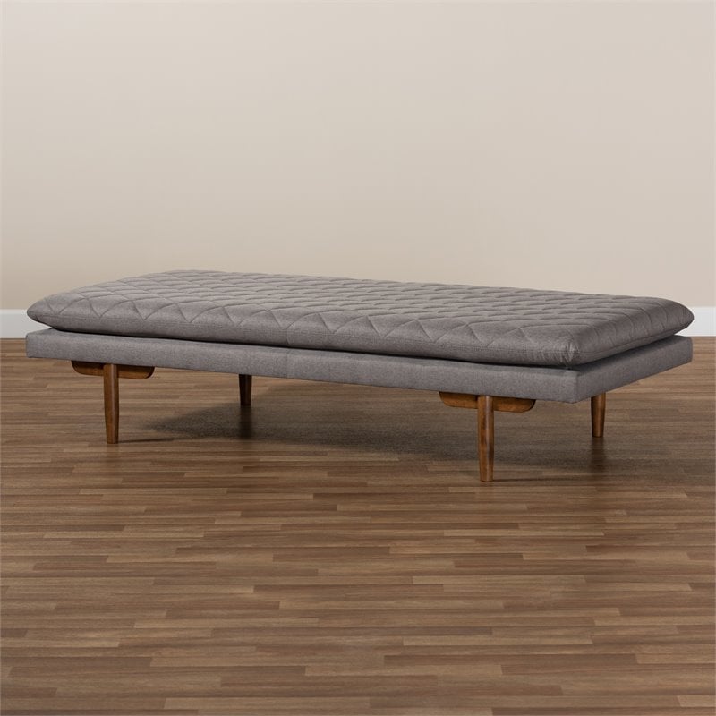 Baxton Studio Marit Grey Upholstered Walnut Wood Daybed