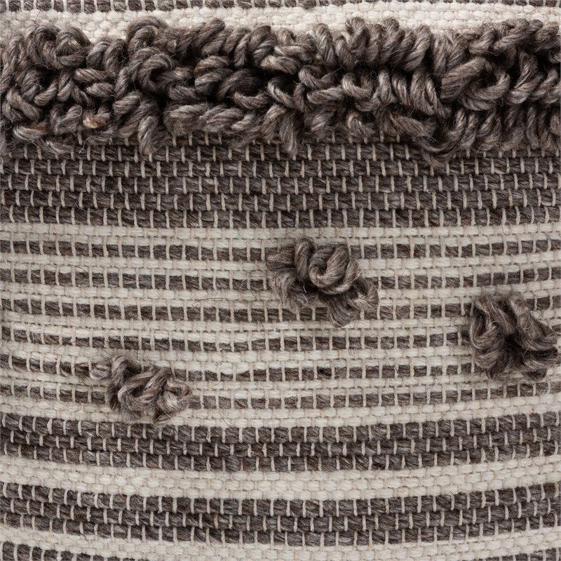 Baxton Studio Eligah Ivory and Brown Handwoven Wool Pouf Ottoman