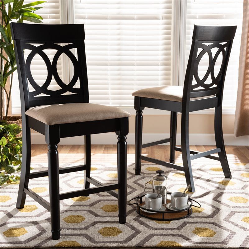 Set of 2 Baxton Studio Verina Sand Upholstered Wood Counter stools